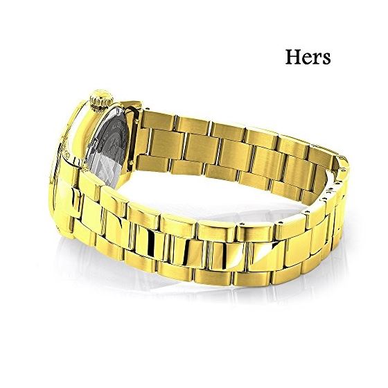 His and Hers Classic Luxurman 18K Yellow Gold Plated Diamond Watch Set 2.75ct 3