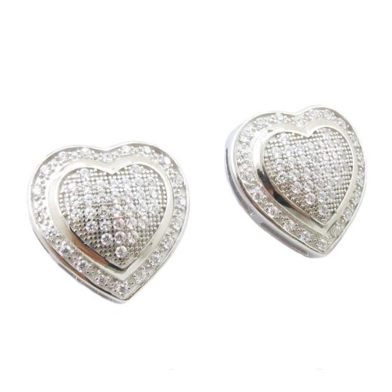 Womens .925 sterling silver White heart earring 5mm thick and 14mm wide Size 1