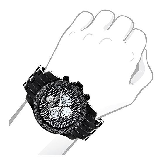 Mens Black Genuine Diamond Watch 0.25ct LUXURMAN Phantom Chronograph New Arrival 3