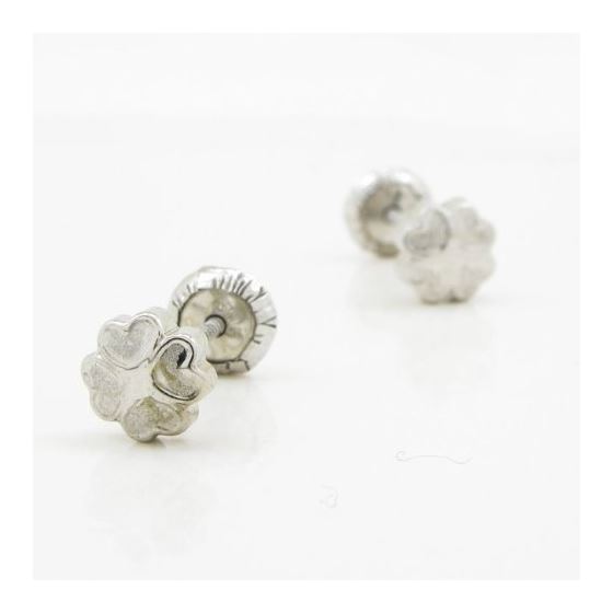 14K White gold 4 side heart flower earrings for Children/Kids web189 3