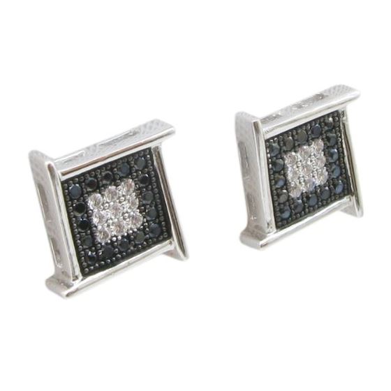 Mens .925 sterling silver White and black 5 row square earring MLCZ145 3mm thick and 9mm wide Size 1