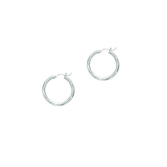 14K White Gold Ladies Diamond Cut Hoop Earrings ER104