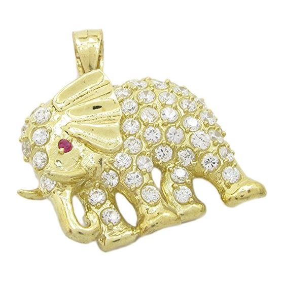 Womens 10k Yellow gold White and red gemstone elephant charm EGP34 1