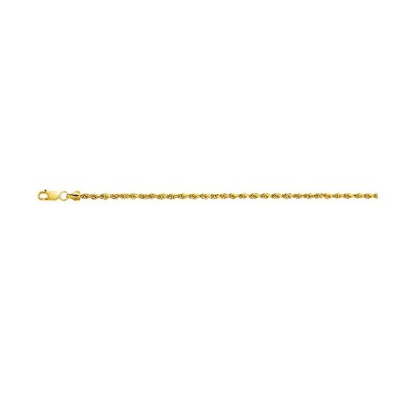 10K 16 inch long Yellow Gold 2.0mm wide Diamond Cut Hollow Sparkle Rope Chain with Lobster Clasp