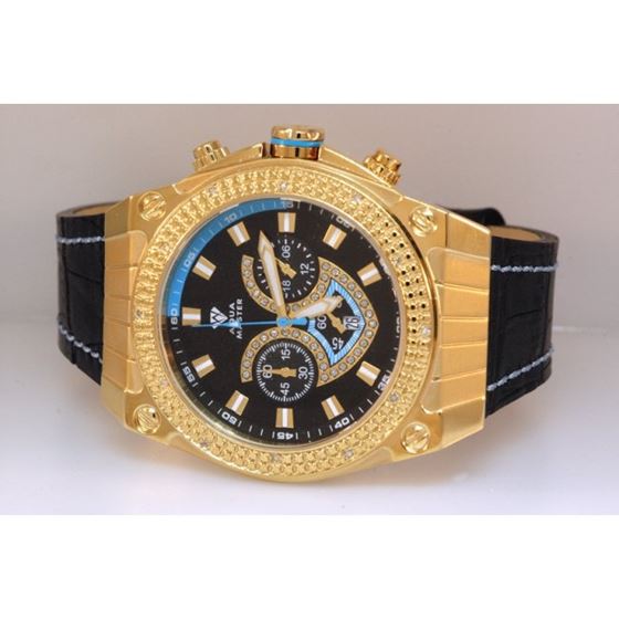 Aqua Master Yellow Gold Mens Diamond Watch Blue Accent Dial 1