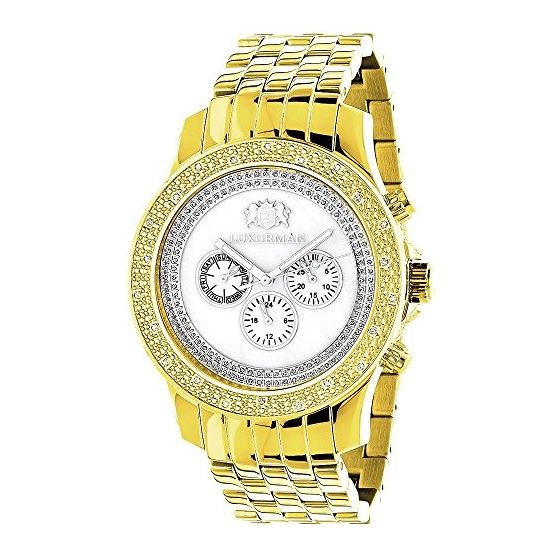 Real Diamond Watches for Men: Luxurman Mens Diamond Watch Yellow Gold Pltd 0.25 1