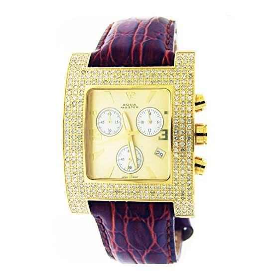 NEW Yellow Gold 2.75Ct Diamonds Square Watch At Aq