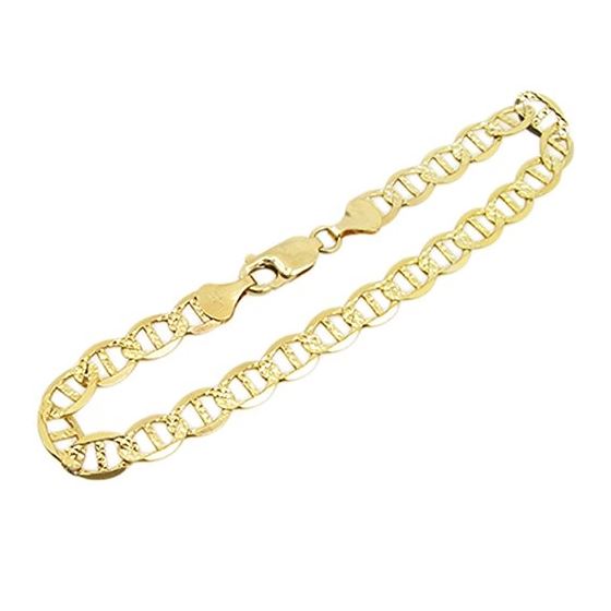 Mens 10k Yellow Gold diamond cut figaro cuban mariner link bracelet AGMBRP18 8 inches long and 7mm w