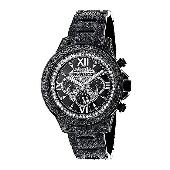 Mens Phantom Black Genuine Diamond Luxurman Watch 1.25ct Iced Out Large Bezel 1