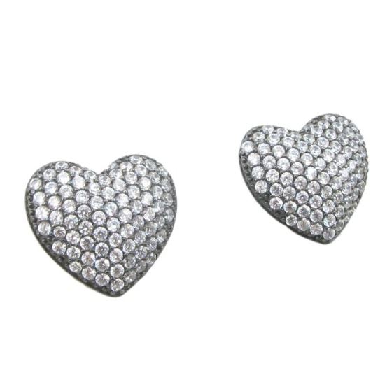 Womens .925 sterling silver Black and white heart earring 5mm thick and 11mm wide Size 1