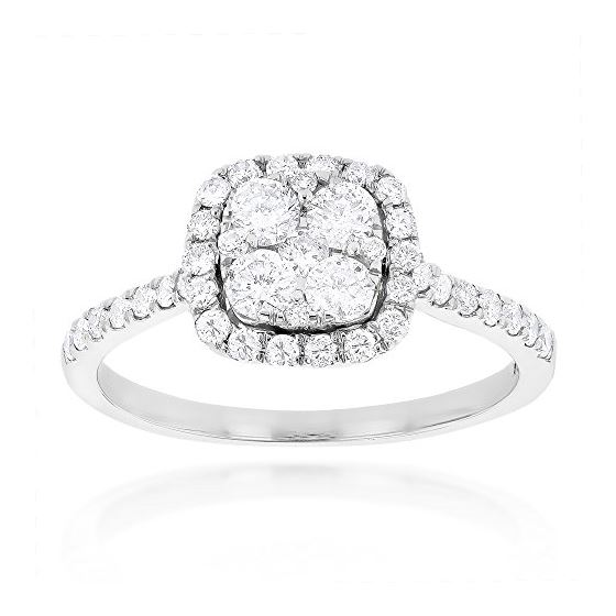 14K Natural 1 Ctw Diamond Engagement Ring Halo Clu