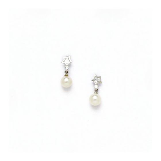 14K White Gold genuine pearl and cz earrings screw back Size: Actual Image