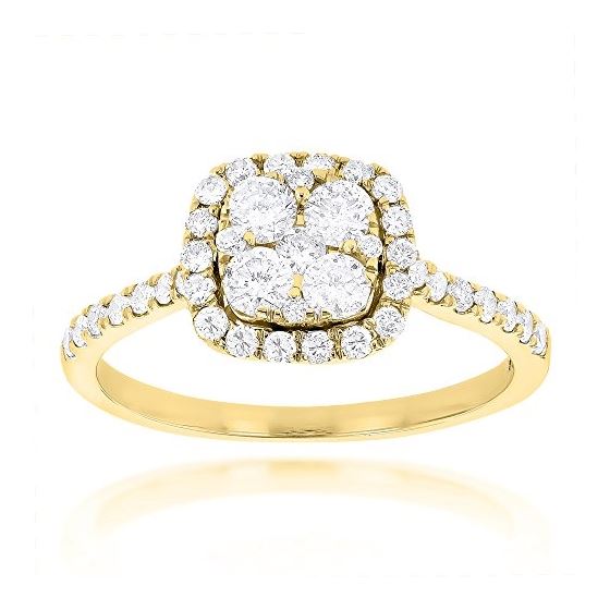 14K Natural 1 Ctw Diamond Engagement Ring Halo Clu