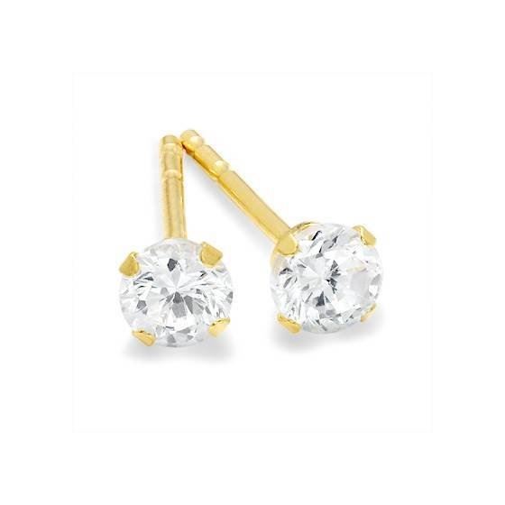 Unisex 14K Solid Yellow Gold 3mm Round CZ Stud Earrings Brand New Free Box 38-4Y Size unisex