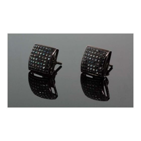 .925 Sterling Silver Black Square Black Onyx Crystal Micro Pave Unisex Mens Stud Earrings 14mm 1
