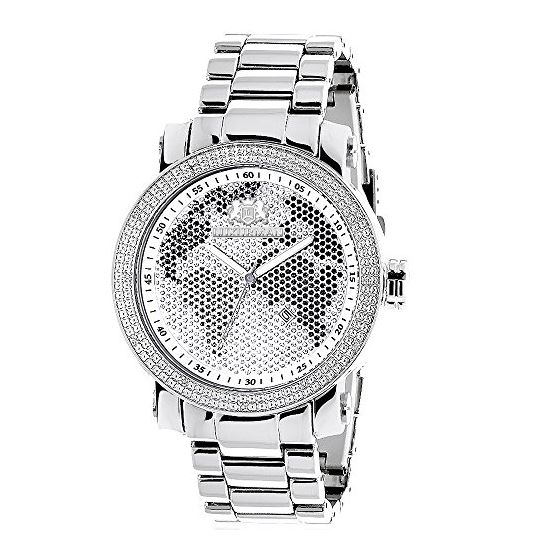 Mens Genuine Diamond Watch 0.12 ct Luxurman Black White Sparkling Stones Map 1