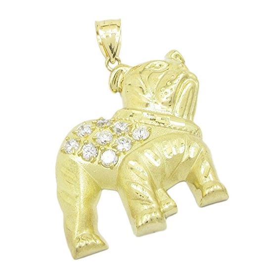 Mens 10k Yellow gold White gemstone bulldog charm EGP56 1