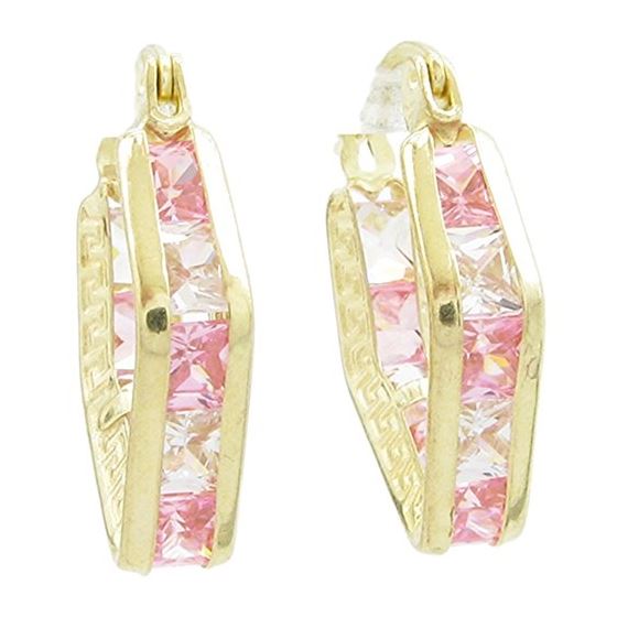 Womens 10k Yellow gold Pink white cz square hoop earring ELMI14 1