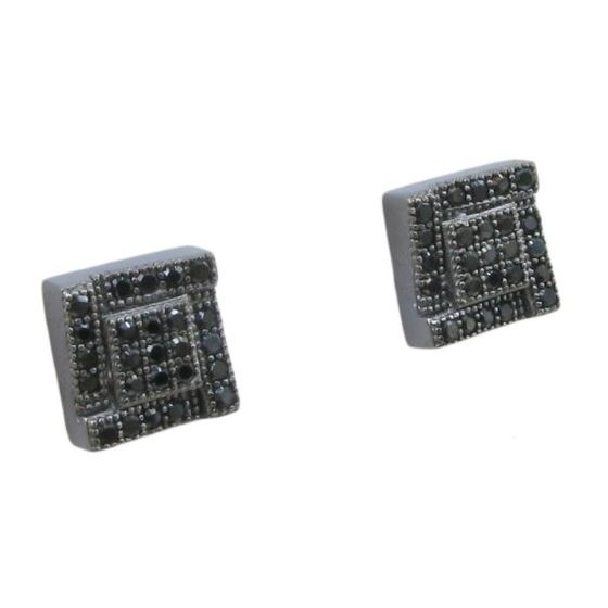 Mens .925 sterling silver Black 5 row square earring MLCZ137 4mm thick and 7mm wide Size 1