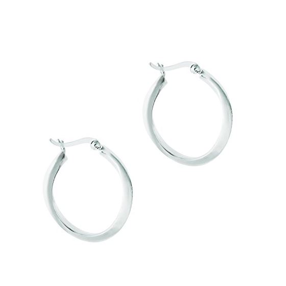 Ladies White Rhodium Silver Hoop Earring AGS103