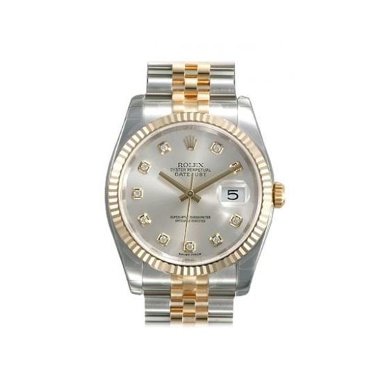 Rolex Datejust Silver Diamond Dial Jubilee Bracelet Fluted Bezel Two Tone Mens Watch 116233SDJ