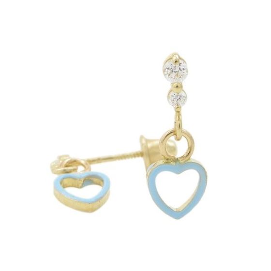 14K Yellow gold Open heart cz chandelier earrings for Children/Kids web409 1