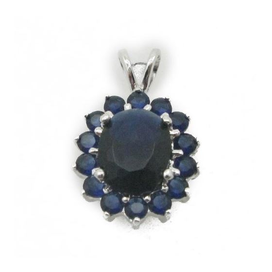 Ladies .925 Italian Sterling Silver fancy pendant with dark blue stone Length - 20mm Width - 13mm 1