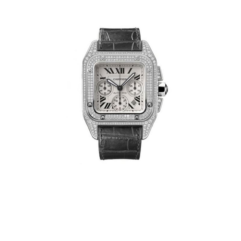 Cartier Santos 100 Diamond 18kt White Gold XL Mens Watch WM500651