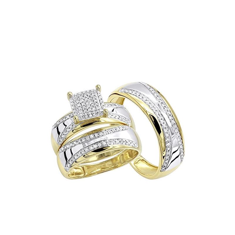 Two Tone 10K Gold Wedding Bands Engagement Ring Round Diamonds Bridal ...